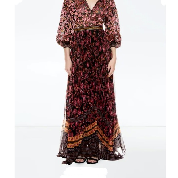 ALICE + OLIVIA Silk Katz Flowy Asymmetrical Micro Pleated Boho Maxi Skirt size 2 - Picture 3 of 10